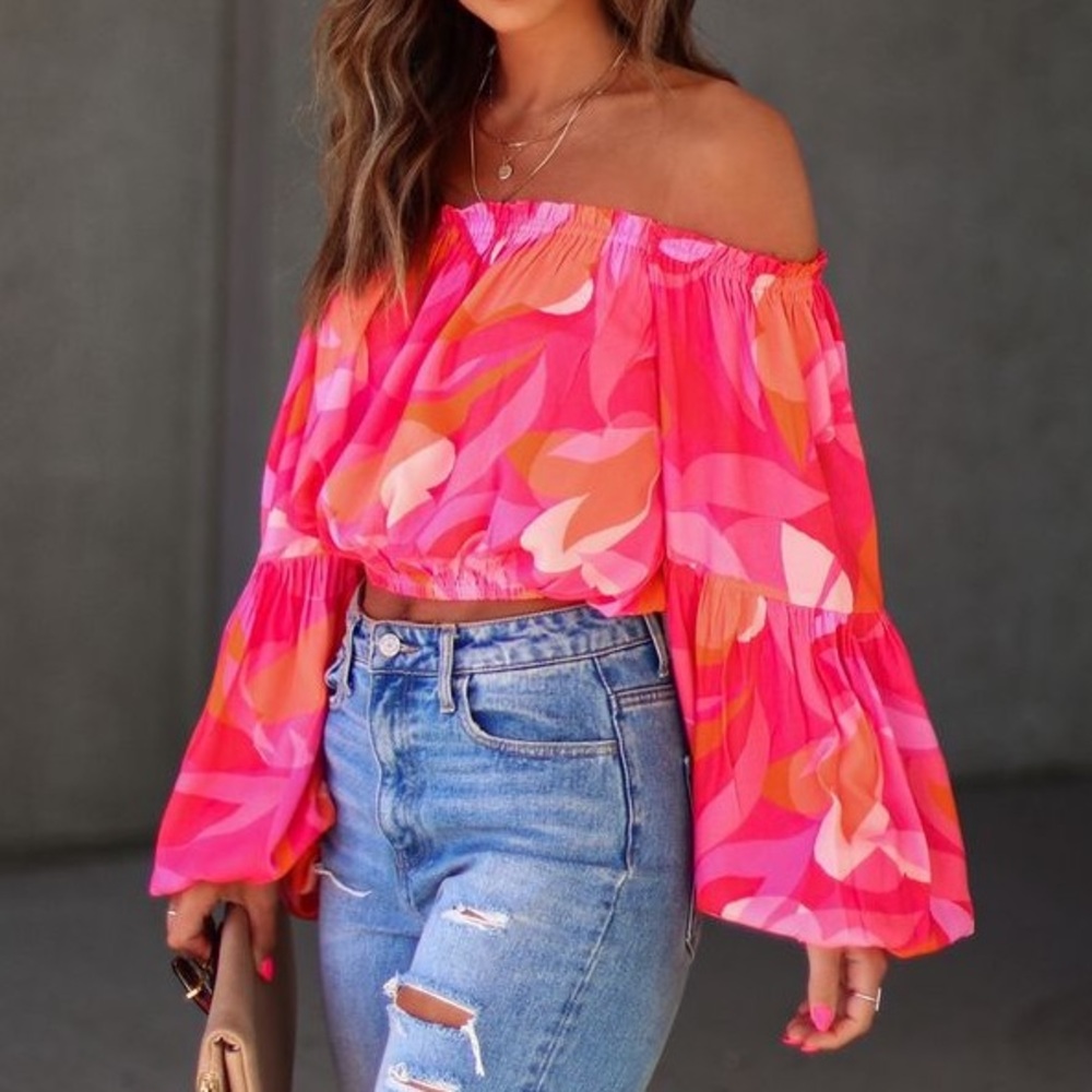 NWT Vici tropical spring fuchsia off the shoulder top size medium